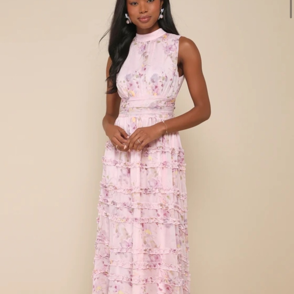 Elegant Pink Floral Maxi Dress